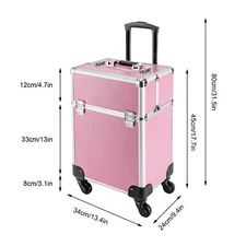 Pink Rolling Train Case Aluminum Trolley Professional Cosmetic Organizer Box New