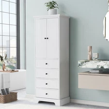 Bathroom Cabinet Storage Cabinet Adjustable Shelf with 2 Doors and 4 Drawers