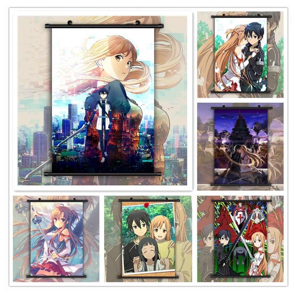 Sword Art Online Yuuki Asuna Kirito HD Print Wall Poster Scroll