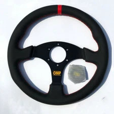 350mm Leather Flat Racing Steering Wheel Red Stitch Fit for Omp hub MOMO Hub ND