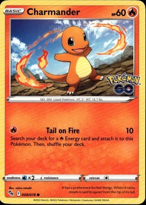 Charmander Common Pokemon GO 008/078 Fire Pokemon Card