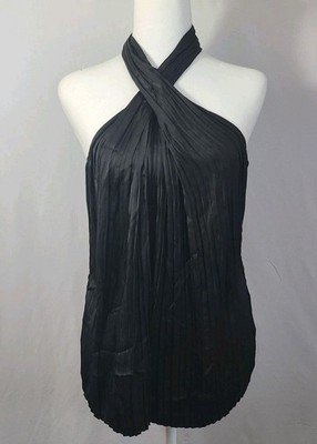 NWT Rachel Zoe Womens L Black Twist Halter Dressy Top Satin Vamp Sexy Holiday
