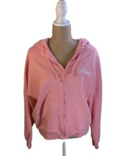 Victoria's Secret Pink Ivy Fleece Full Zip Hoodie Passion Pink Coral Size L
