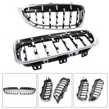 2X Front Diamond Metero Grilles Grill Chrome For BMW 4-Series F32 F33 F36