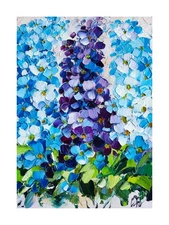 original oil painting Delphinium blue flowers artwork Floral wall art 7*5 inch