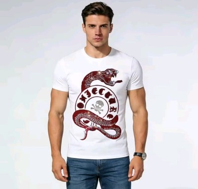 New Men Luxury Diamond Snake Rhinestones Fashion Gothic T-Shirt High Quality