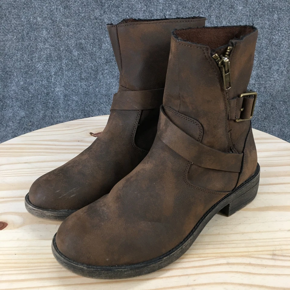 Botas de motociclista Rocket Dog para mujer 9 Tour cremallera lateral corta marrón imitación cuero Foto 3 de 4