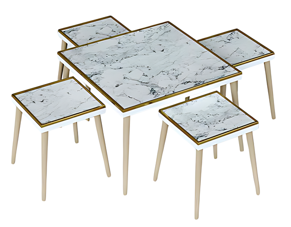 Eleganter WeißEr Couchtisch Mit Beistelltischen Aus Holz Und Edelstahl-image