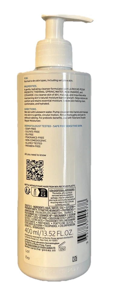 La Roche-Posay Toleriane limpador facial hidratante suave 13,52 oz 400 ml - Imagem 2 de 2