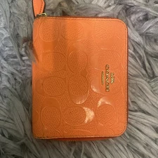 Coach Pebble Leather Zip Wallet - Orange