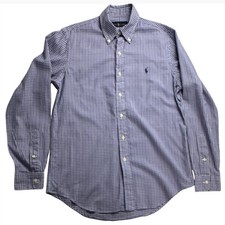 Ralph Lauren Mens Small Gingham Button Down Shirt Purple Blue Long Sleeve Pony