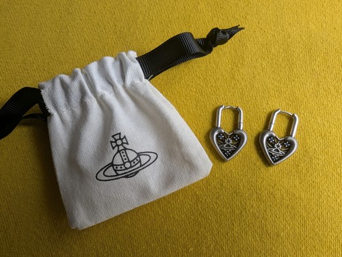 Vivienne Westwood Silver and Blue Crystal Hanging Heart Orb Earrings