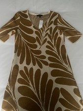 NWT Ann Taylor sz M tan and goldish brown design short sleeve sweater dress