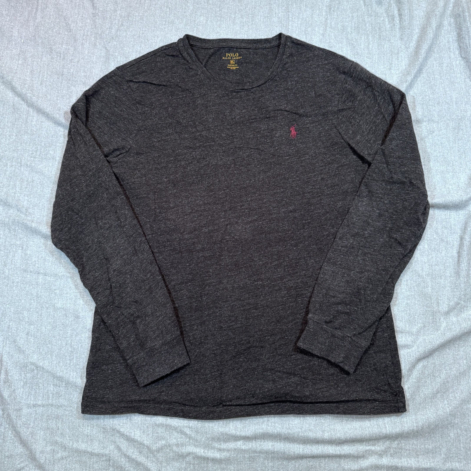 Polo Ralph Lauren camicia uomo XL grigia manica lunga vestibilità personalizzata ricamata pony tee