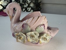 Vintage Pink Ceramic Swan Trinket Dish Holder...
