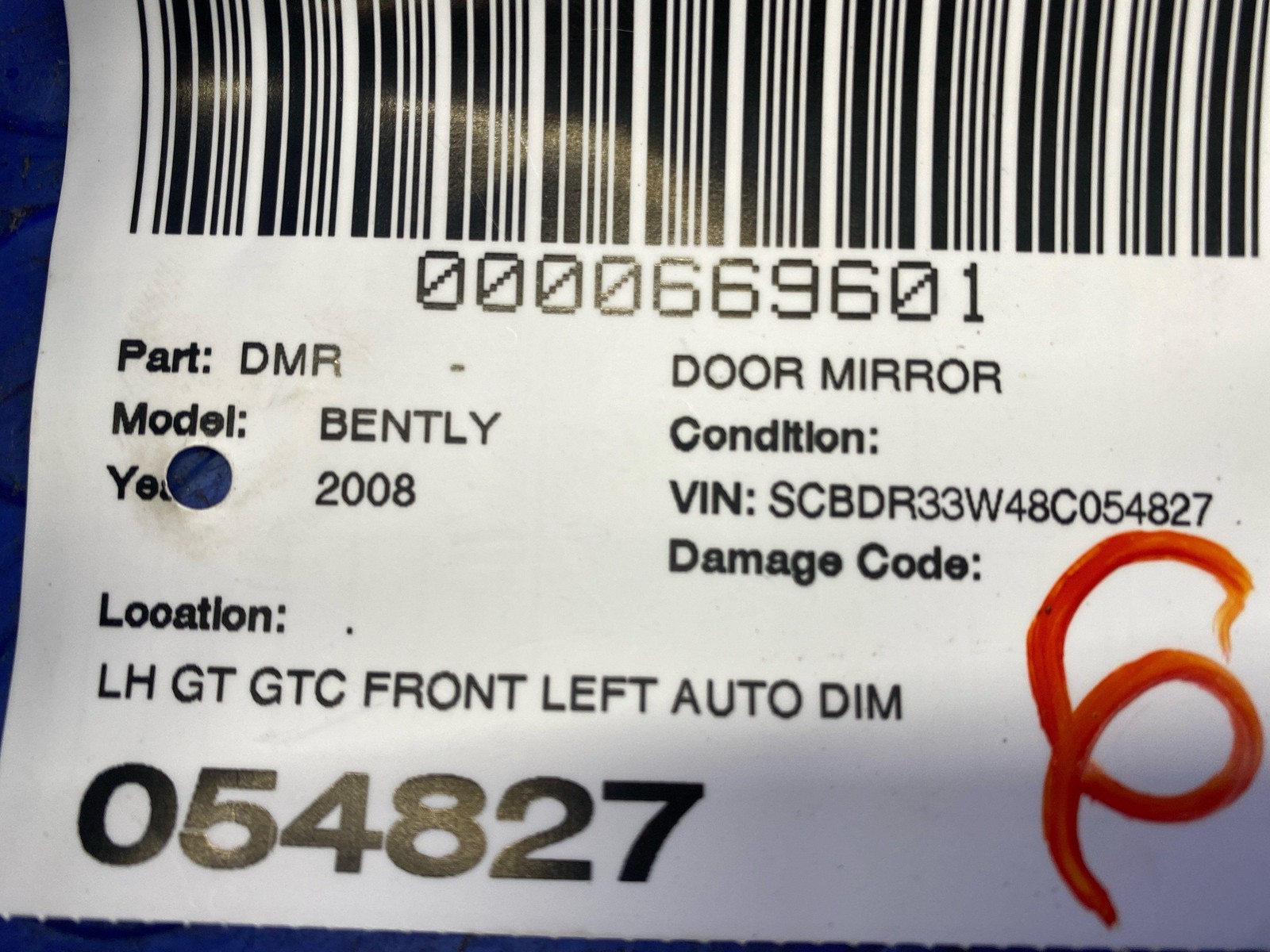 2006-2013 BENTLEY CONTINENTAL GT GTC LEFT AUTO DIM POWER FOLD DOOR HEATED MIRROR