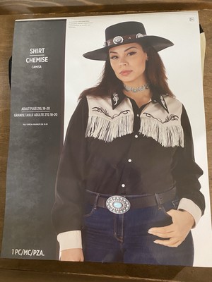Women 2XL 18-20 Western Shirt Halloween Costume Cosplay Amscan Black And White