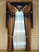 retro European Embroidery valance yellow blue bedroom Velvet curtain tulle M1779
