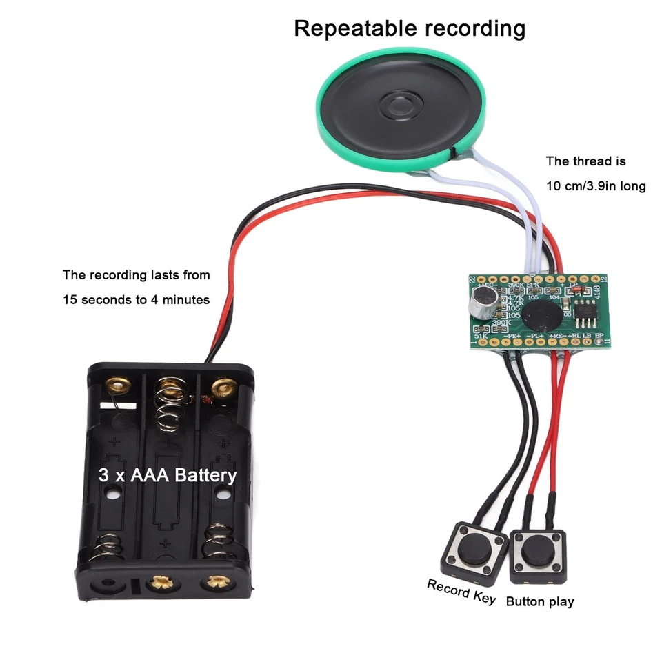 4 Minuten Soundmodul Tastensteuerung  DIY Musik Sound Talk Beschreibbarer Chip - Bild 3 von 4