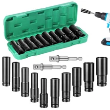 1/2" Drive Impact Socket Set - 12-Piece Deep Socket Set with Extension Bar, H...