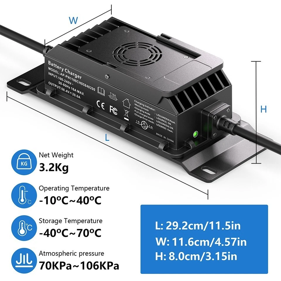 Cargador de batería de litio 20A 58,4 V para batería de litio LiFePO4 48 V carga rápida Foto 2 de 4