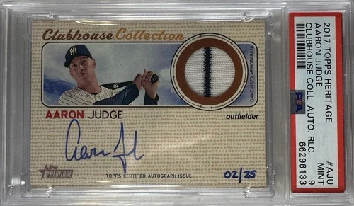 2017 Topps Heritage Clubhouse Collection Auto Relic /25 Aaron Judge RC PSA 9
