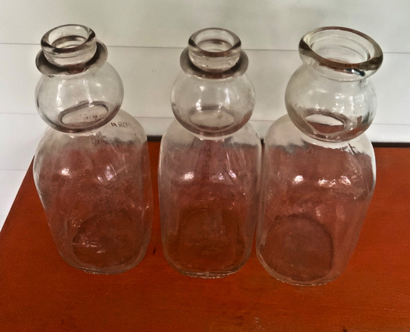 Vintage glass milk (3) bottles Dairy Bar Embossed Quarts