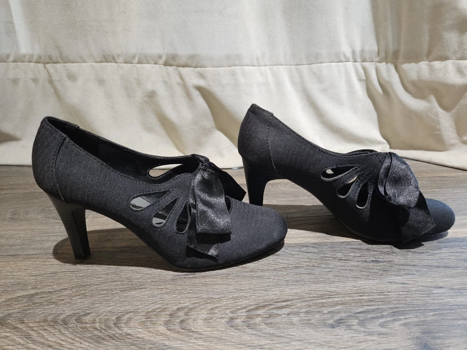 Zapatos de salón de vestir para mujer Ann Marino con lazo de tela negra talla 6,5 Foto 3 de 4