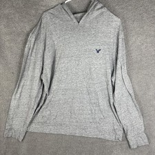 American Eagle Outfitters Hoodie Mens XL Gray V Neck Logo Jersey Pullover Pocket