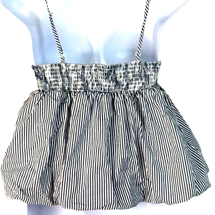 Camiseta sin mangas Derek Heart blanca azul marino a rayas popelina burbuja babydoll peplum talla M Foto 4 de 4