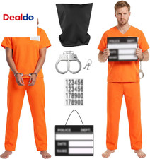 6PCS Adult Orange Prisoner Costume Set Men Women Halloween Inmate Cosplay with H