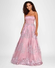 Say Yes Juniors' Strapless Lace-up-Back Glitter Gown 3809 Size 13/14