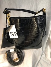 NWT Zara Black Bucket Bag Snakeskin/ Magnetic...
