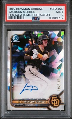 JACKSON MERRILL 2022 BOWMAN CHROME PROSPECTS ATOMIC REFRACTOR AUTO /100 PSA 9