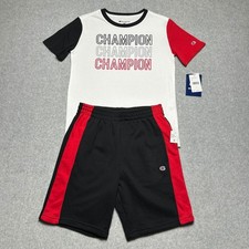 Champion Boys 2-Piece T-Shirt and Shorts Set Black White Red Size S 8 C915ST1026