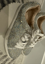 Betsey Johnson Girl's Sidny Lace-Up Rhinestone Platform Sneakers Silver Size 5