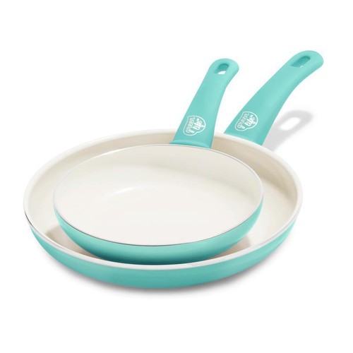 Healthy Ceramic Nonstick Frying Pan Set Soft Grip Oven/Dishwasher Safe Turquoise - Picture 3 of 8
