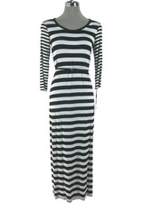 Calvin Klein Easy Fit Black White Jersey Belted Striped Maxi Long Dress sz 6 New