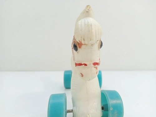 Rare Soviet Vintage Plastic Pull Toy, Horse on Wheels USSR Racing Horse on Wheel - Picture 16 of 23