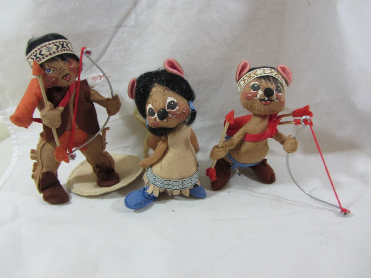 Annalee Dolls Thanksgiving Native Indian Dolls w Tag Lot of 3 VGC 0922