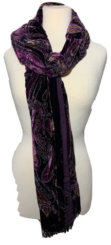 Large Silk Mix Velvet Devore Scarf Stole New With Fringe PURPLE / PINK - Picture 8 of 13
