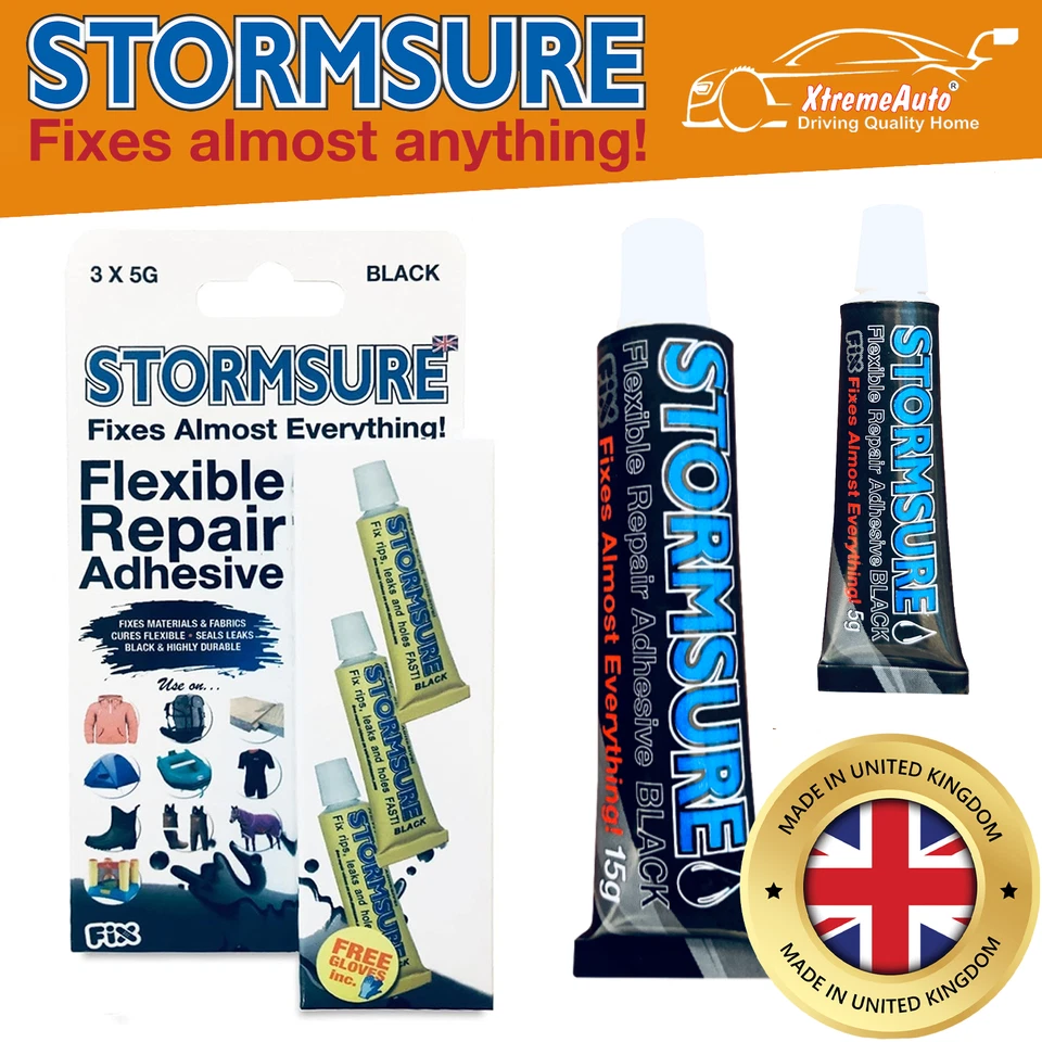 STORMSURE BLACK FLEXIBLE REPAIR ADHESIVE GLUE TENT WADERS RIPS HOLES BOOTS SHOE