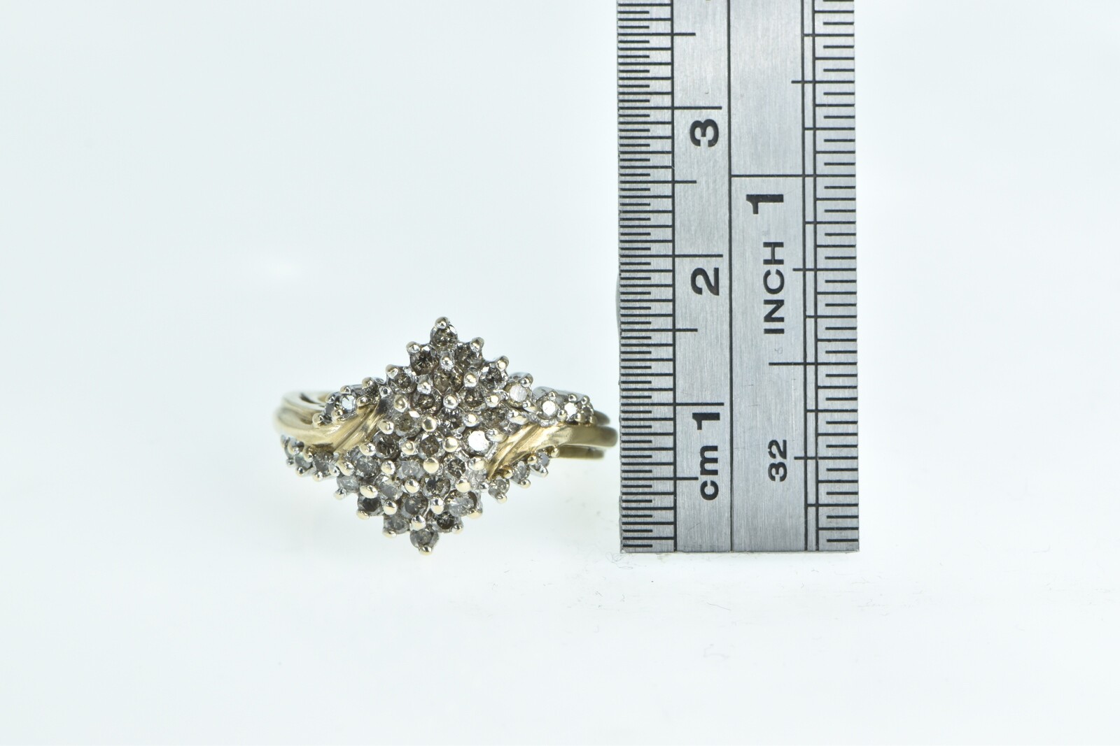 10K Diamond Freeform Cluster Statement Ring Yello… - image 4