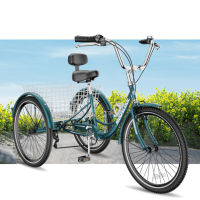 #ad SLSY Adult Tricycle 24 26quot; Bike 7 Speed Trike 3 Wheel Bicycle Basket Backrest $289.00