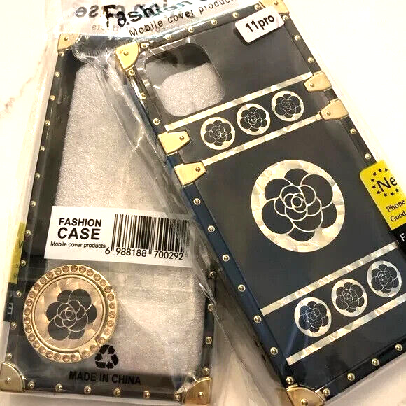 Glitter Bling Black Gold Flower Phone Case with Ring for iPhone 11 Pro-image