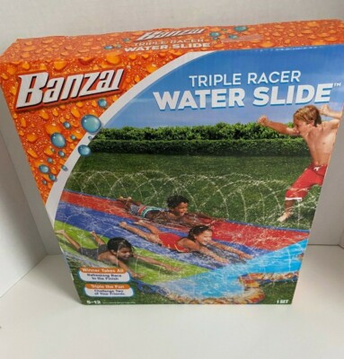 New Banzai Triple Racer Water 3 Slide 16ft Fun Summer Play Game Backyard Splash 
