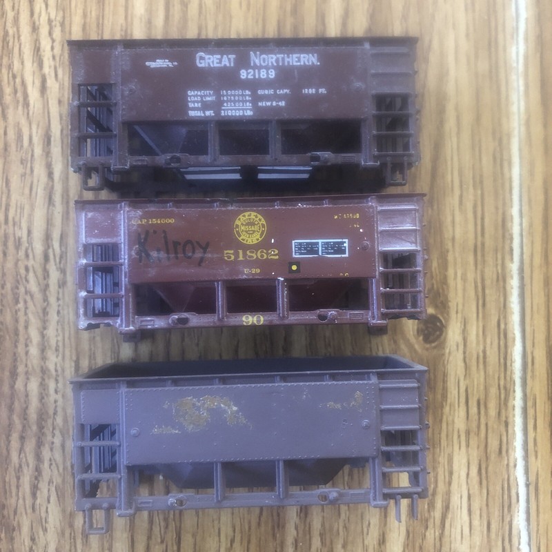 3 HO plastic Ore Car body shells, GN 92189, DMIR 51826, Unlettered RESTORE PARTS