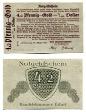 4,2 Pfennig Gold = 1/100 Dollar Erfurt 30.10.1923 Serie 1, fast kassenfrisch