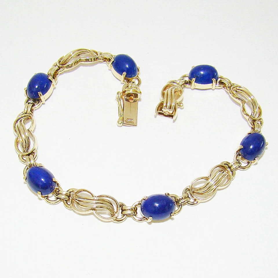 Armband Gold 585er Lapis Lazuli Goldarmband 14 kt Armkette Goldschmuck - Bild 3 von 4