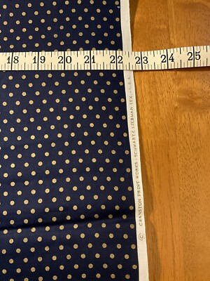 Vtg Cranston Print Works Schwartz Liebman USA Blue & Gold Polka Dot 45  x 3yds+